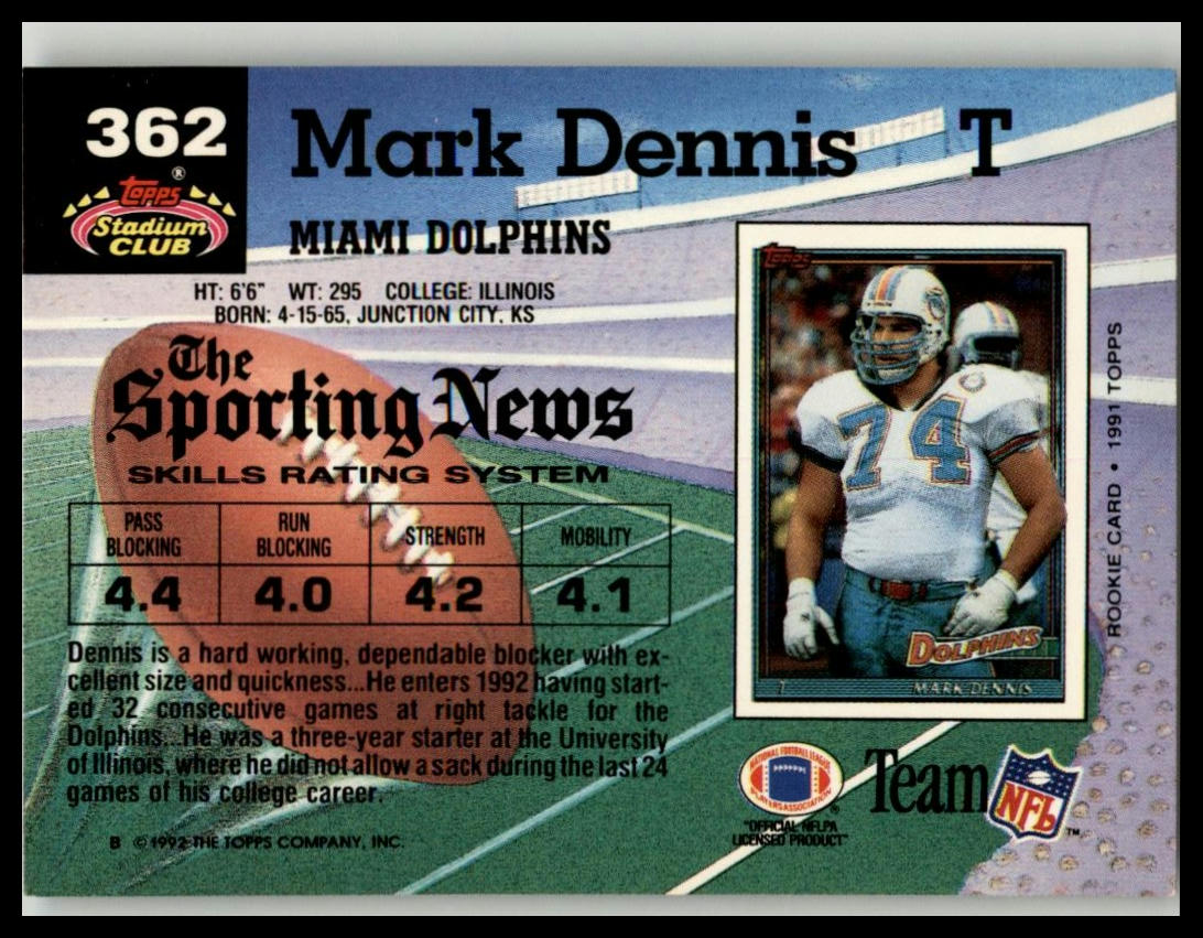 1992 Stadium Club #362 Mark Dennis