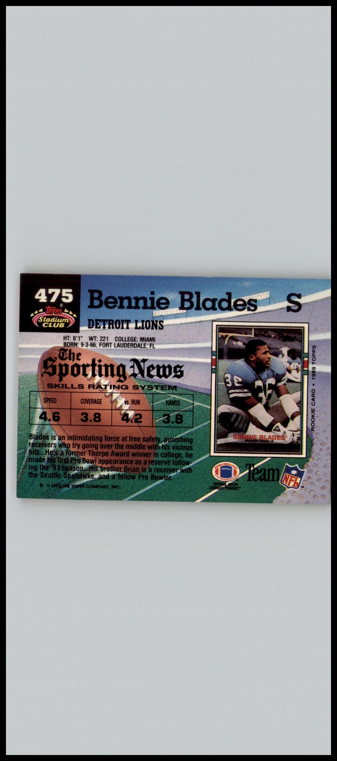 1992 Stadium Club #475 Bennie Blades