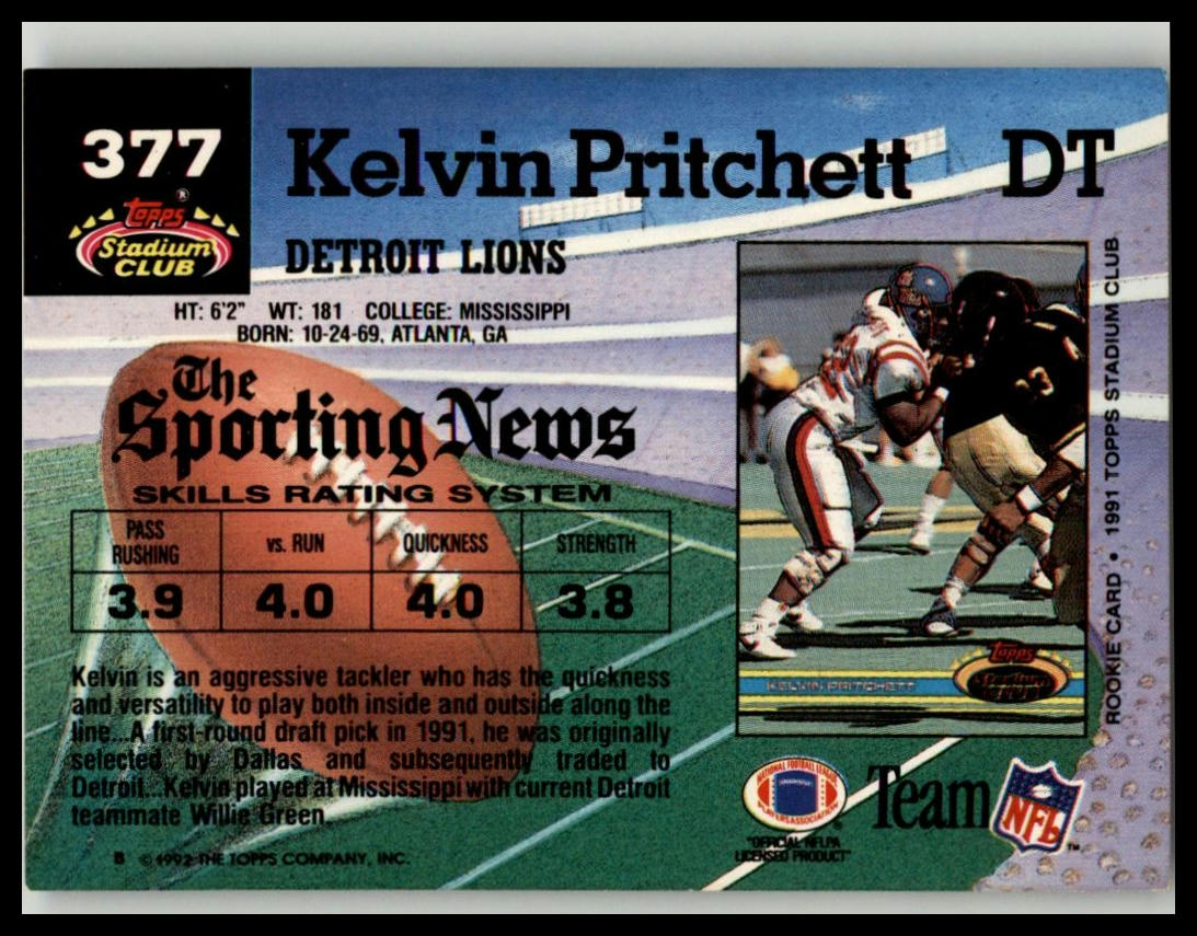 1992 Stadium Club #377 Kelvin Pritchett