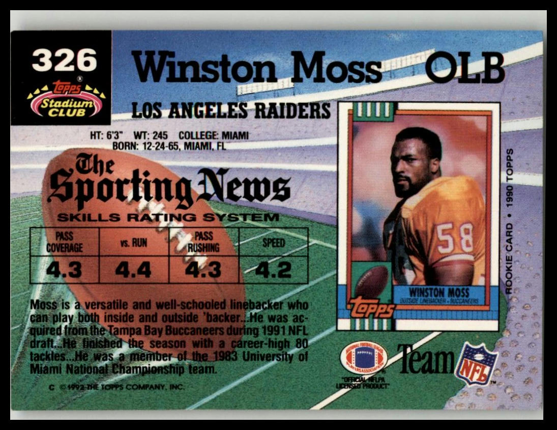 1992 Stadium Club #326 Winston Moss