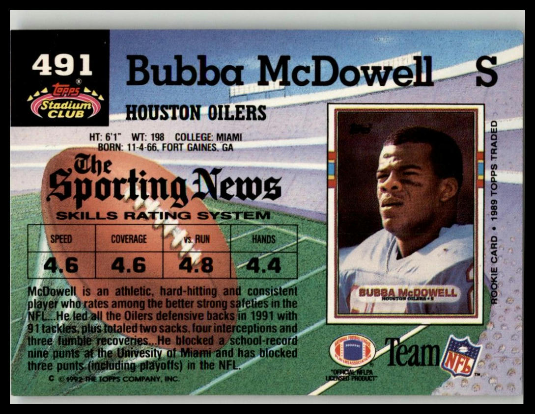 1992 Stadium Club #491 Bubba McDowell