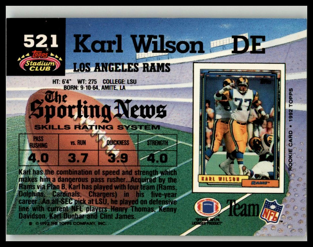 1992 Stadium Club #521 Karl Wilson